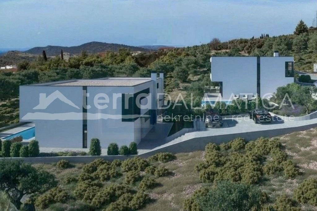 Primosten - Sibenik, auf halbem Weg, Baugrundstück mit Genehmigung für eine moderne Villa