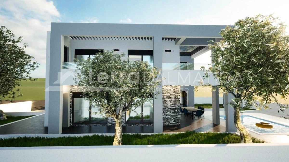 Vodice, moderne freistehende Villa mit Meerblick