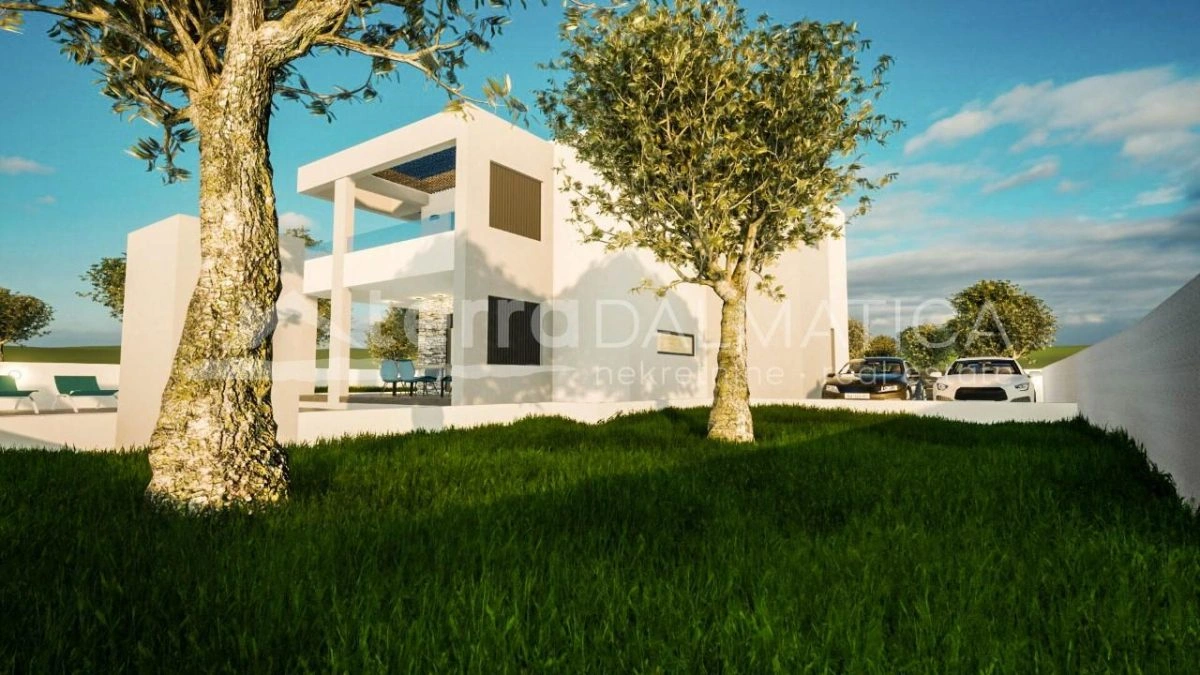 Vodice, moderne freistehende Villa mit Meerblick