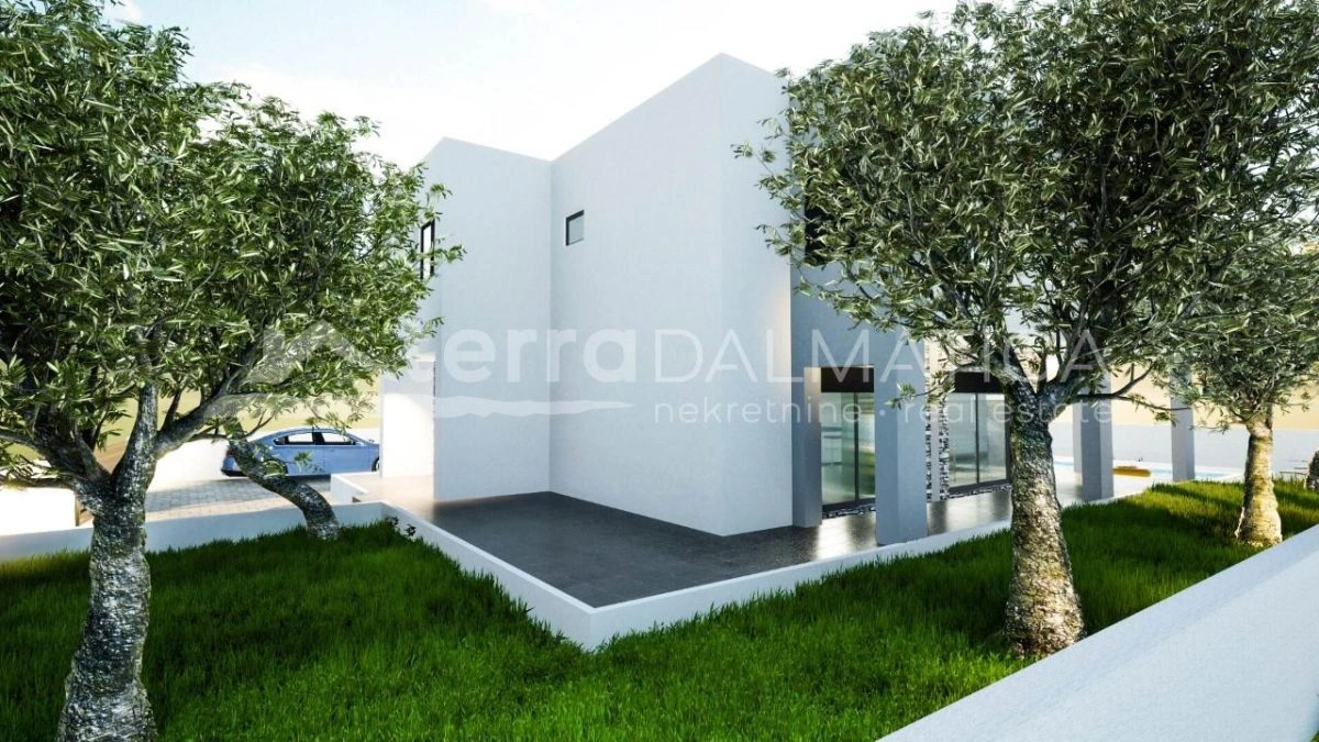 Vodice, moderne freistehende Villa mit Meerblick