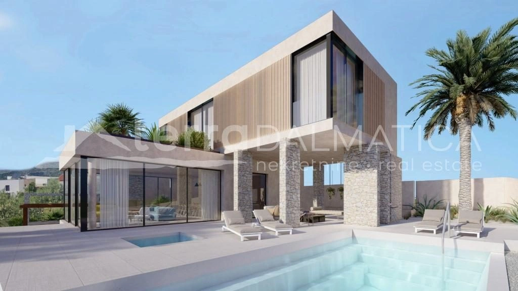 Umgebung von Rogoznica, moderne Villa mit Infinity-Pool und Meerblick