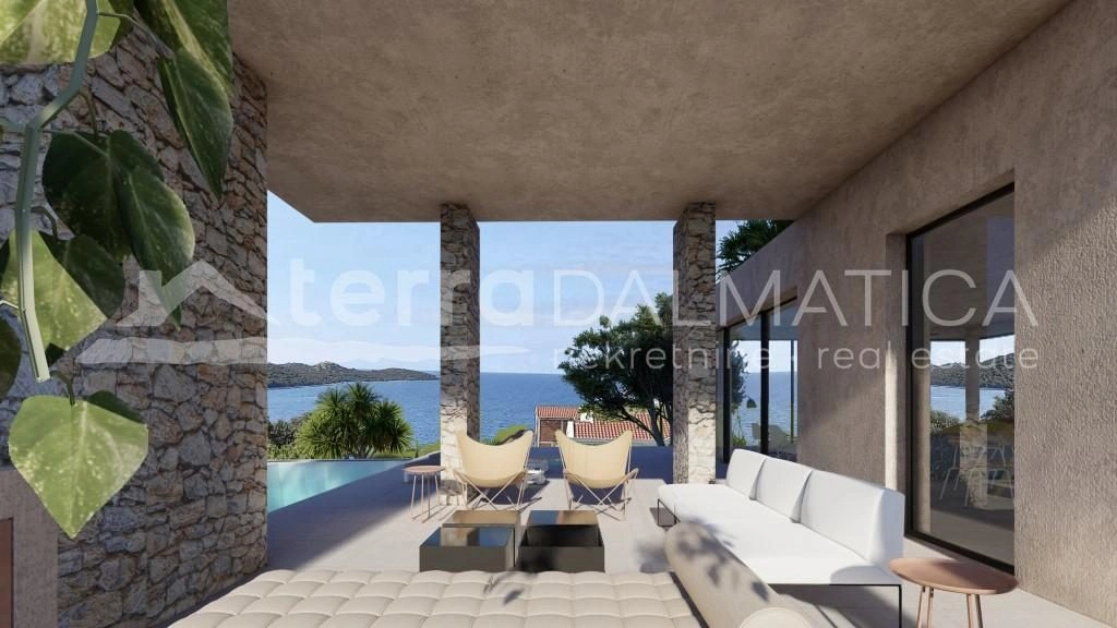 Umgebung von Rogoznica, moderne Villa mit Infinity-Pool und Meerblick