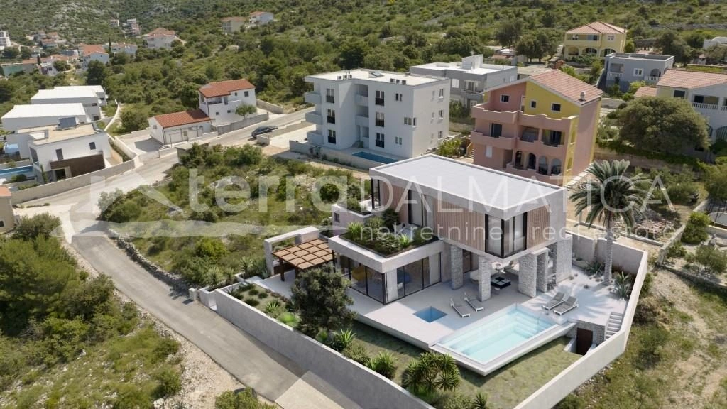 Umgebung von Rogoznica, moderne Villa mit Infinity-Pool und Meerblick