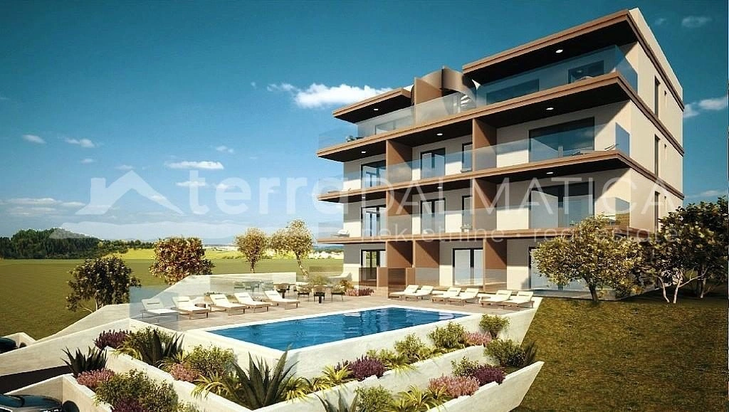 Primošten, moderne Wohnung in einem Neubau mit Swimmingpool und Meerblick