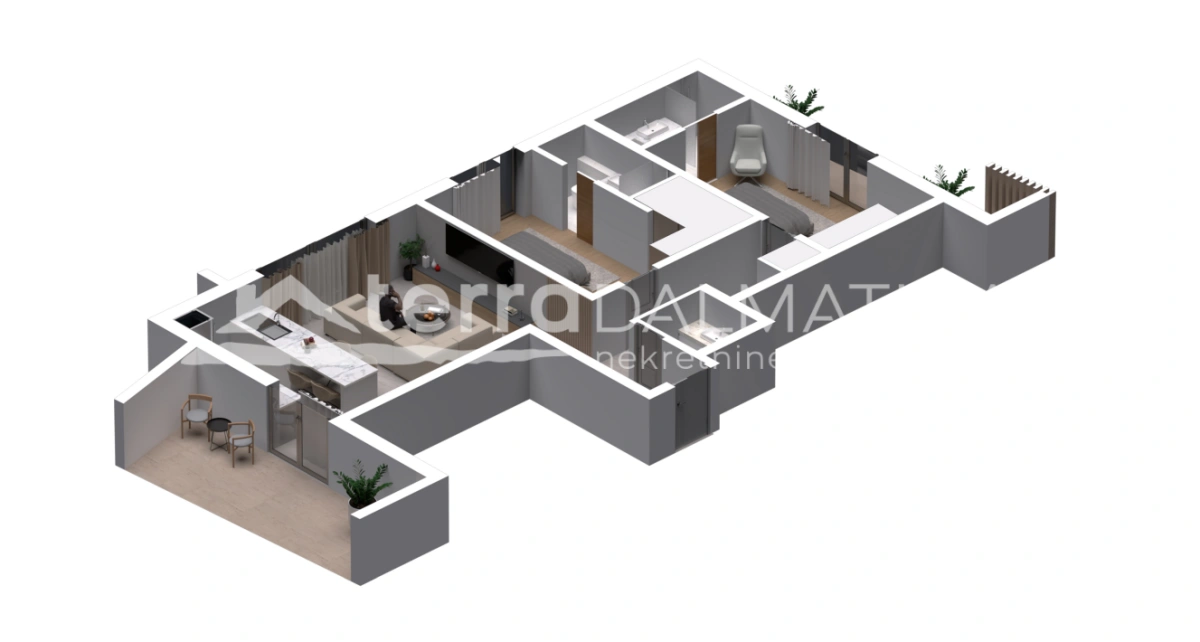 Apartmán ve Vodicích - novostavba, přízemí s terasami