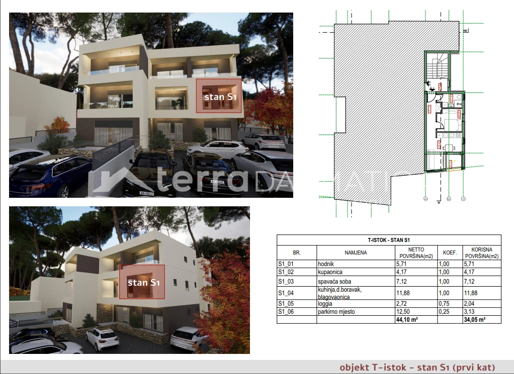 Apartament Brodarica z balkonem i miejscem parkingowym