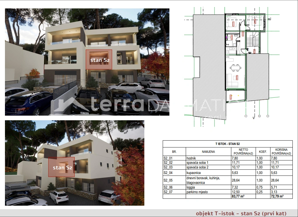 Apartament S2 Brodarica z balkonem i miejscem parkingowym