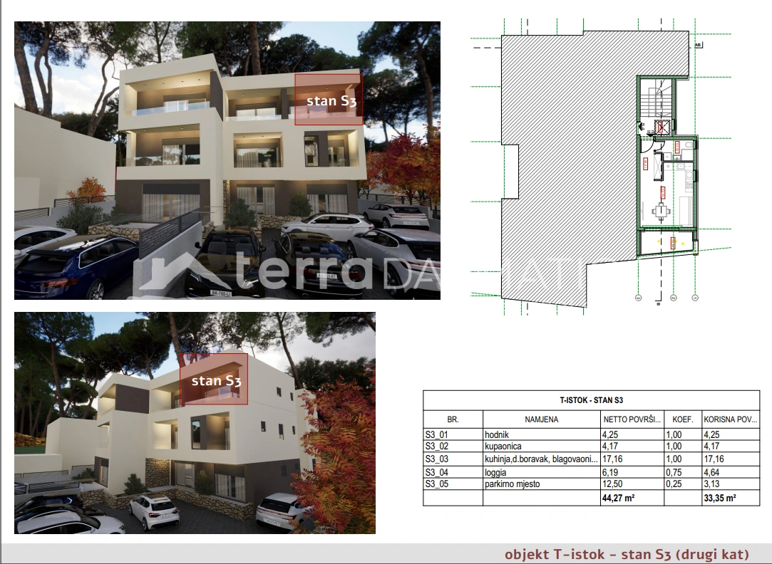 Apartament S3 Brodarica, drugie piętro z loggią