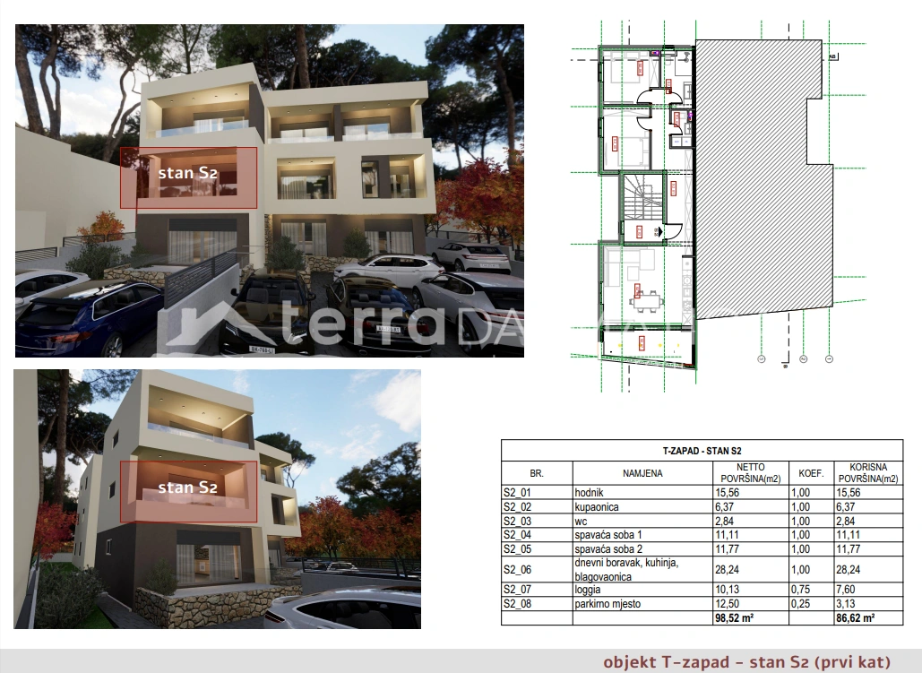 Apartment Brodarica, erster Stock mit Balkon und Parkplatz