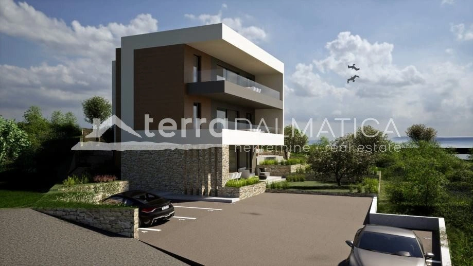 Drei-Zimmer-Wohnung Maslenica, Neubau mit Meerblick