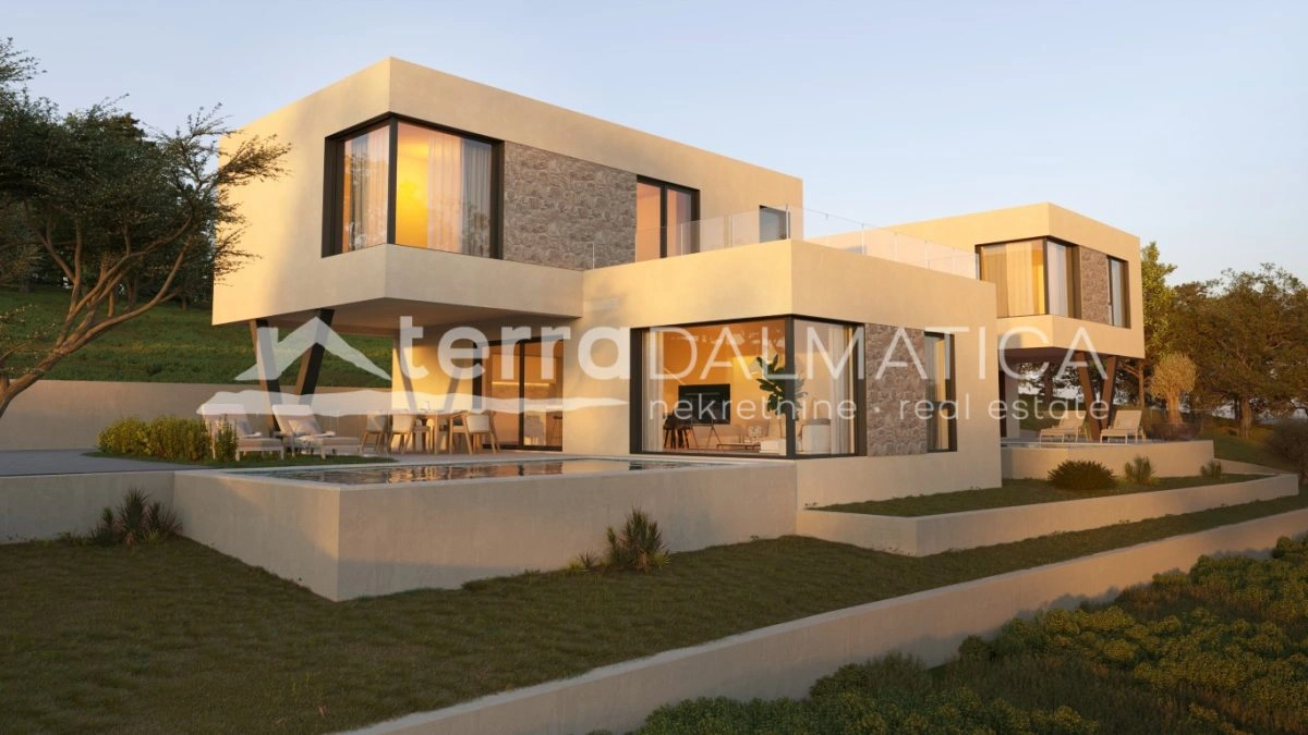Luxuriöse Doppelhaushälfte mit Pool und Panoramablick aufs Meer, Vodice