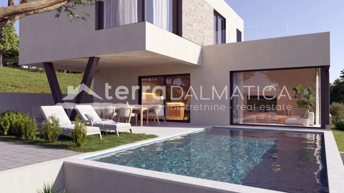 Luxuriöse Doppelhaushälfte mit Pool und Panoramablick aufs Meer, Vodice
