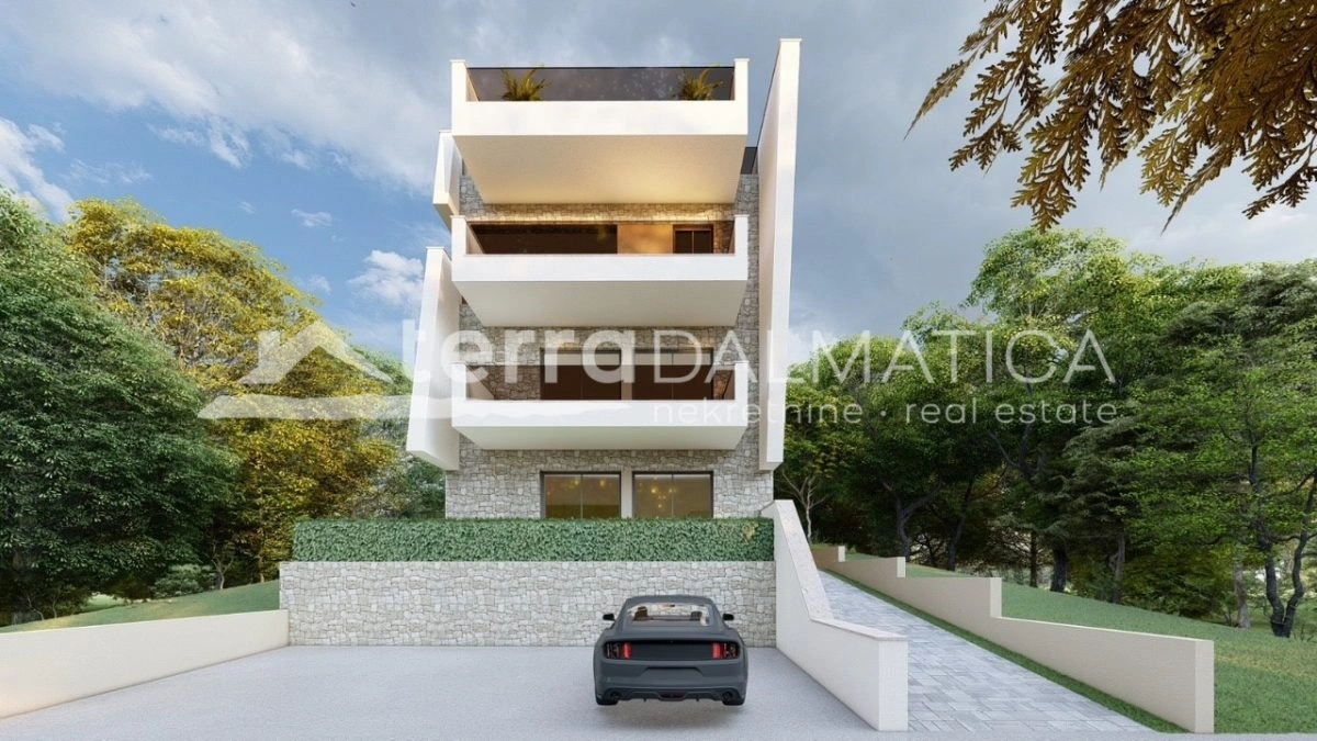 Neubau in der Nähe von Zadar mit Panoramablick aufs Meer und 2 Parkplätzen
