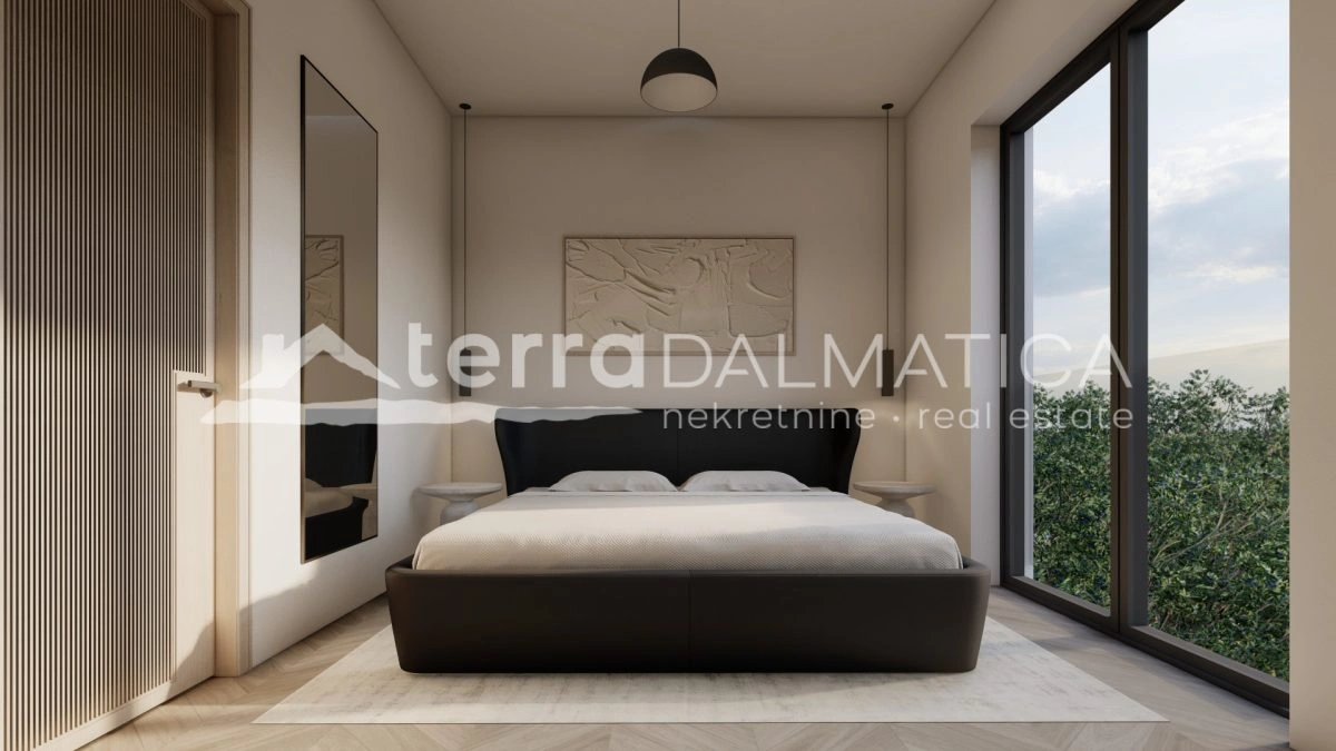 Neubau, Sv. Filip i Jakov – Aufzug, Garage und Dachterrasse mit Meerblick